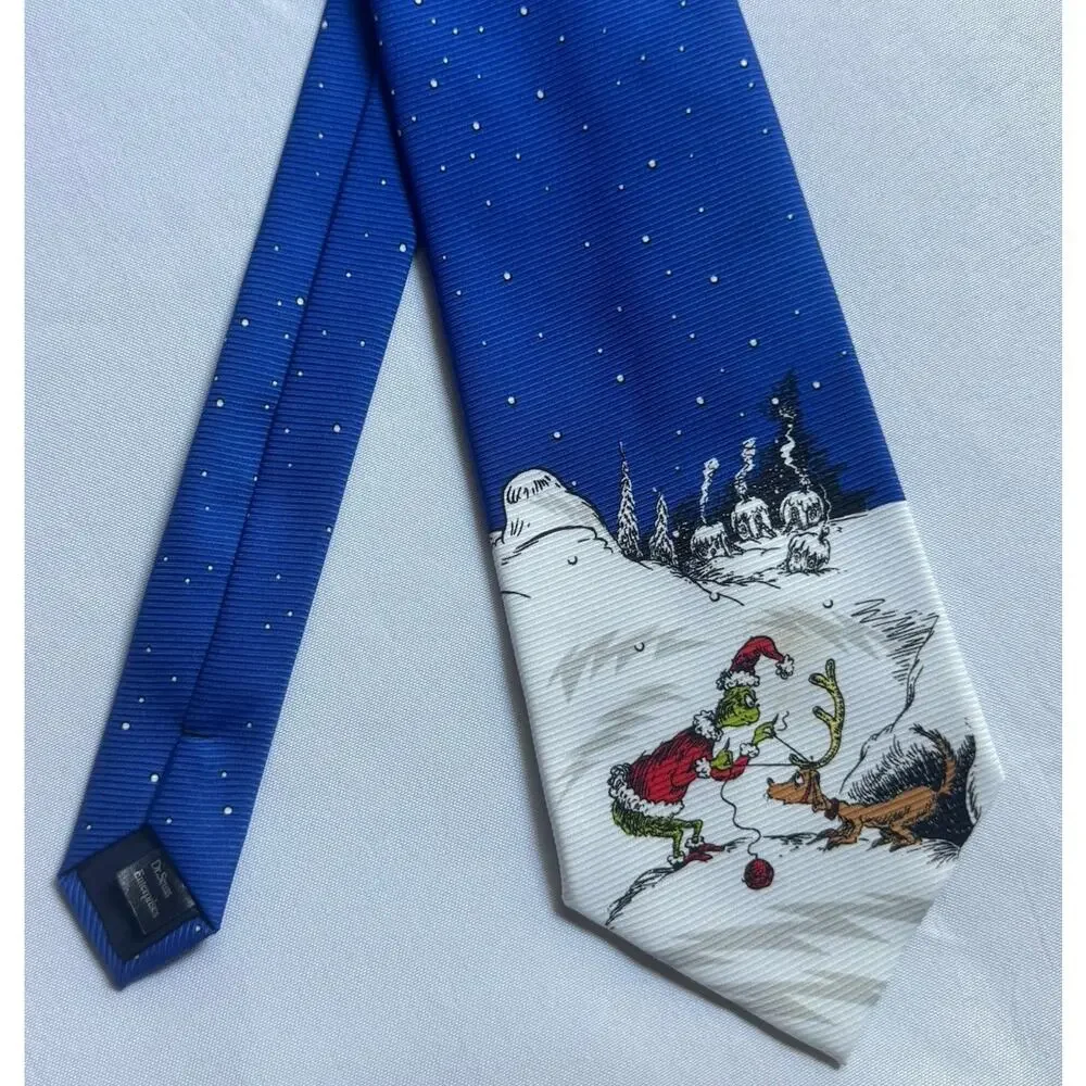 Dr. Suess How The Grinch Stole Christmas Men’s Tie Novelty Blue White Whimsical